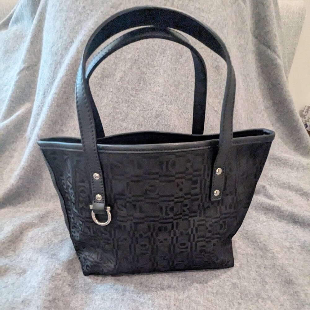 Salvatore Ferragamo Black Canvas Small Tote